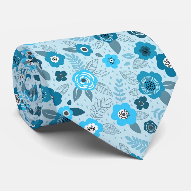 Cyan elegant ditsy floral pattern krawatte (Gerollt)