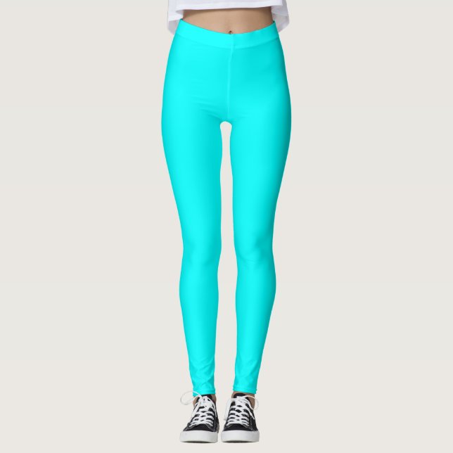 Cyan Farbe Voll Einfach Leggings (Vorderseite)