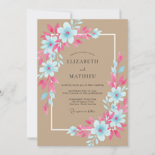 Cyan Fuchsien-Wildflower-Hochzeit Einladung
