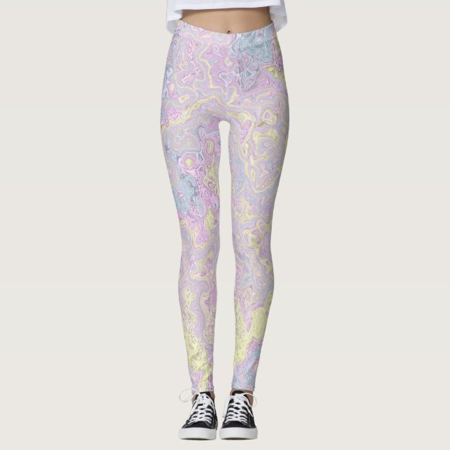 Cyan, Gelb, Magenta Swirl Leggings (Vorderseite)