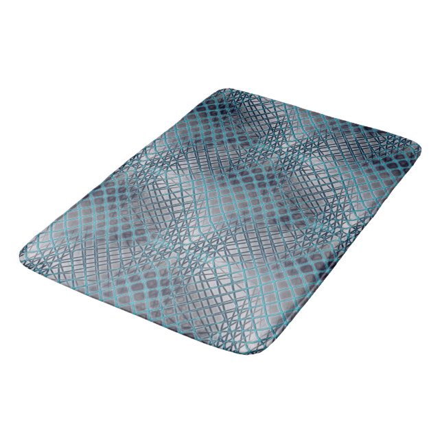 Cyan gezeichnet, der wie ein Gewirr aus Fischernet Badematte (Schrägansicht)