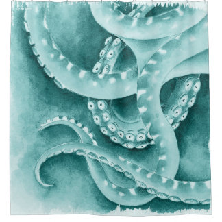 Cyan Green Tentacles Monochrom Duschvorhang