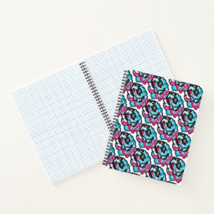 Cyan Hot Pink Grafik-Blumenmuster Notizbuch