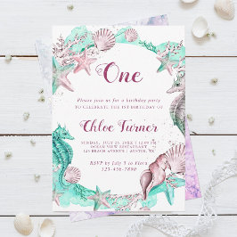 Cyan & Lavender Under Sea Girl Birthday Einladung