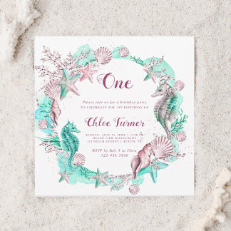 Cyan & Lavender Under Sea Girl Birthday Square Einladung