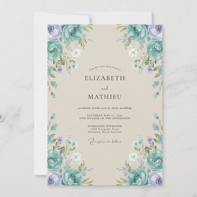Cyan Lila Hochzeit Einladung (Vorderseite)