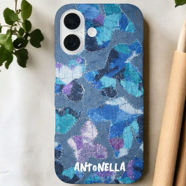 Cyan-lila Monogramm-abstraktes Muster iPhone 16 Hülle