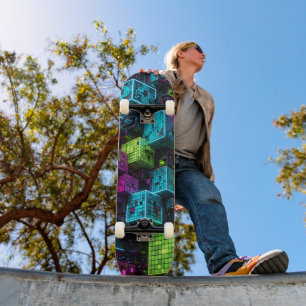 Cyan Magenta Limette Cyberpunk Extrem 3D Skateboard
