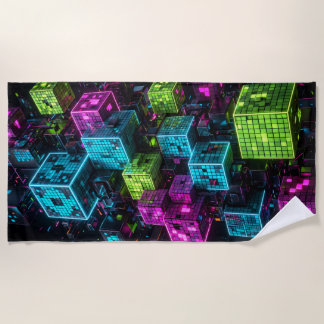 Cyan Magenta Limette Cyberpunk | Extrem 3D Strandtuch
