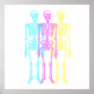 Cyan Magenta Yellow Letterpress Skelette Poster
