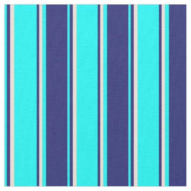 Cyan, Midnight Blue und Bisque Stripes Stoff (Nahaufnahme)