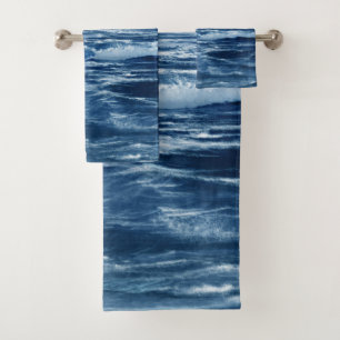 Cyan Navy Blue Night Sea Badhandtuch Set