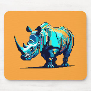 Cyan Orange Pixel Art Nashorn Retro Gamer Mousepad