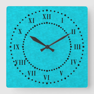 Cyan Parchment Look Roman Numerals Wall Clock Quadratische Wanduhr
