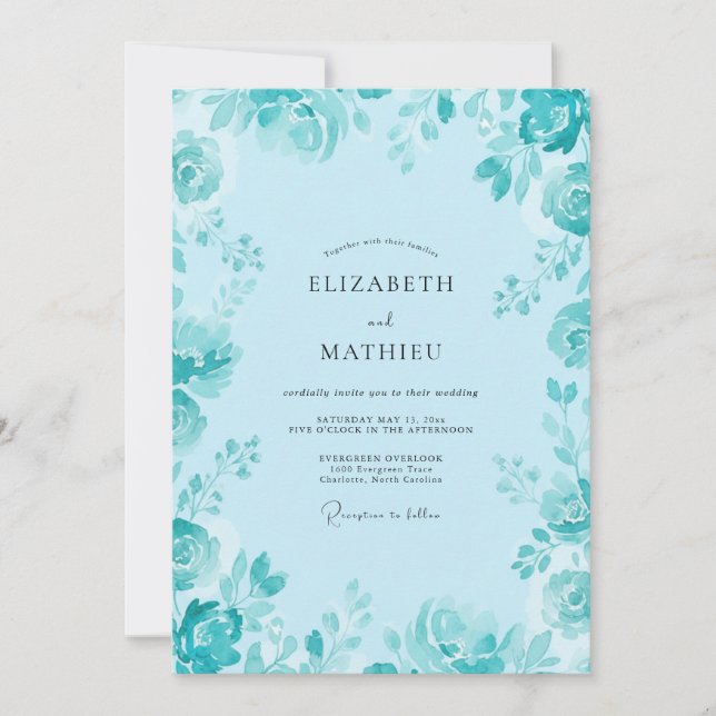 Cyan Petal Hochzeit Einladung (Vorderseite)