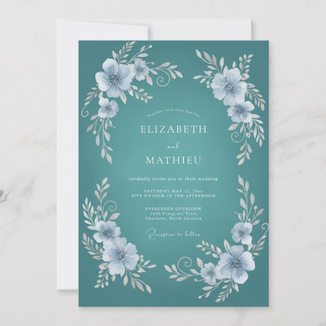 Cyan polierte Winterhochzeit Einladung (Vorderseite)