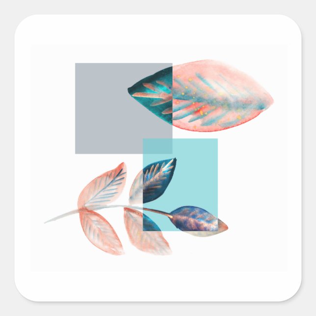 Cyan Red Leaf Quadratischer Aufkleber (Vorderseite)