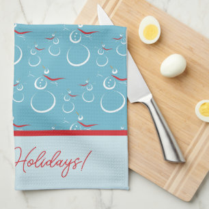 Cyan Red Merry Holidays Niedlich Snowman Pattern Geschirrtuch