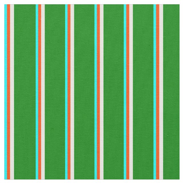 Cyan, Red, Minze Cream & Green Lines Stoff (Nahaufnahme)