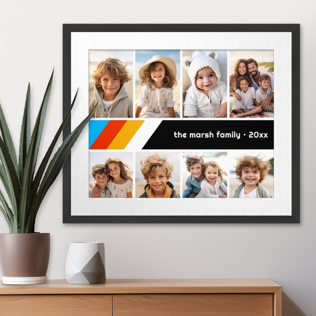 Cyan Retro Strip - 8 Fotomaterial Poster (Photo Collage Wall Art - personalize your own design)