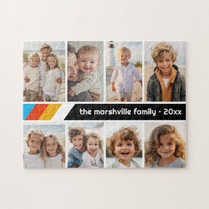 Cyan Retro Stripe - 8-Foto-Collage Puzzle