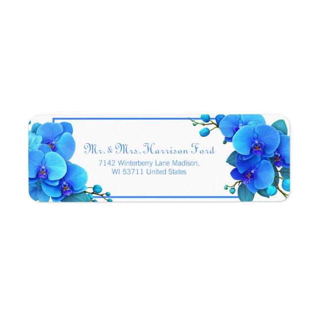 Cyan Sky Blue Botanische Orchidee Rücksendeadresse (Vorne)