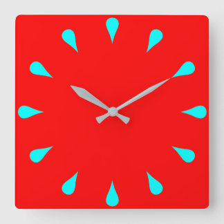 Cyan-Teardrops Quadratische Wanduhr
