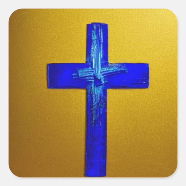 Cyan und Gold Cross Sticker (Vorderseite)