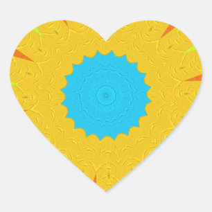 Cyan- und Gold-Mandala-Kunstprint Herz-Aufkleber