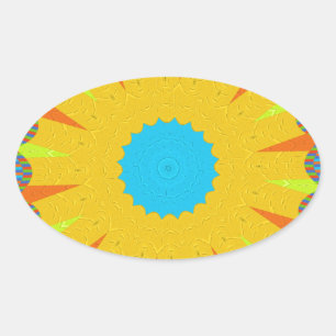 Cyan- und Gold-Mandala-Kunstprint Ovaler Aufkleber