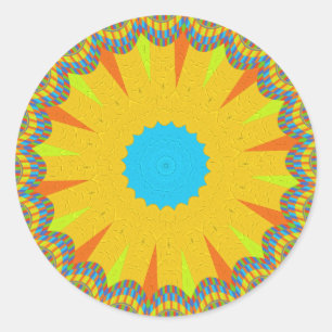 Cyan- und Gold-Mandala-Kunstprint Runder Aufkleber