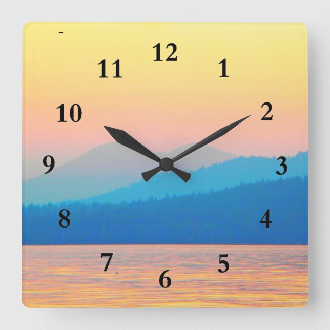 Cyan und Lachs Sunset Quadratische Wanduhr (Vorderseite)