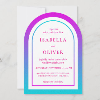 Cyan und Magenta Farbverlauf elegante Hochzeit Einladung