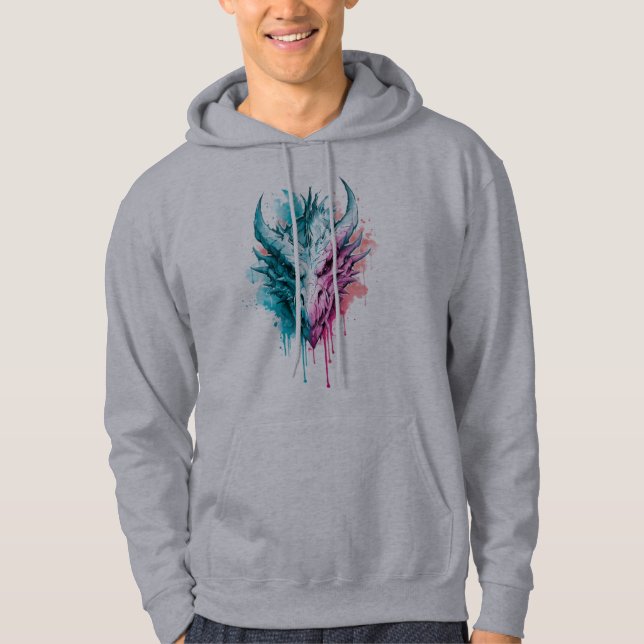 Cyan und Pink Drache Splatter Hoodie (Vorderseite)