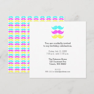 Cyan Yellow Magenta Mustaches (Letterpress style) Einladung