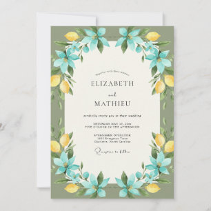 Cyan-Zitronen-Eukalyptus-Hochzeit Einladung