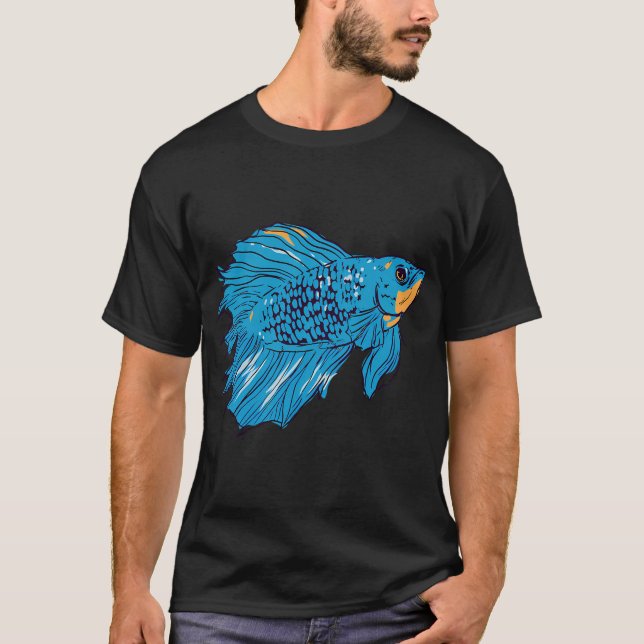 Cyaner Kampffisch großes Muster T-Shirt (Vorderseite)