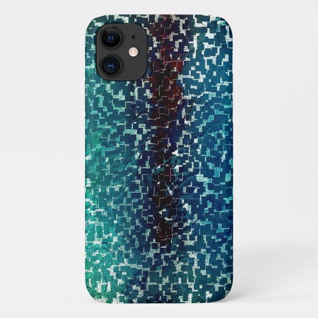 Cyanisch blauer Mosaik auf grauem Hammerglas Case-Mate iPhone Hülle (Rückseite)