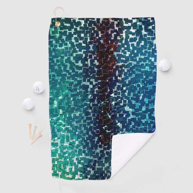 Cyanisch blauer Mosaik auf grauem Hammerglas Golfhandtuch (Insitu)