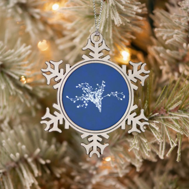 Cyano Print Berries Schneeflocken Zinn-Ornament (Baum)