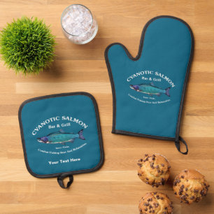 Cyanotic Lachs Bar & Grill Ofenhandschuh & Topflappen-Set