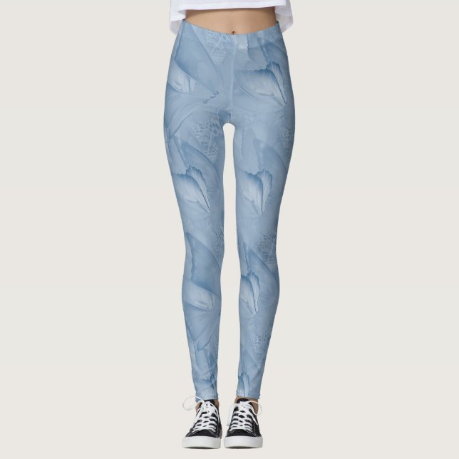 Cyanotypbewegliche Schmetterlinge Leggings (Vorderseite)