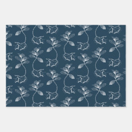 Cyanotype Blau-Weiße Botanicale Geschenkpapier Set