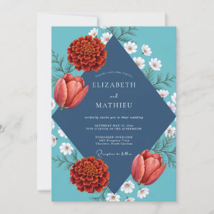 Cyanrote Dahlia-Hochzeit Einladung