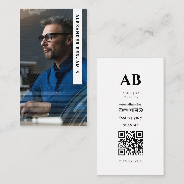 Cyber Analyst Foto QR Code Business Card Visitenkarte (Vorne/Hinten)