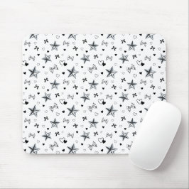 Cyber Balletcore Silberstern-Schleifenmuster Weiß Mousepad