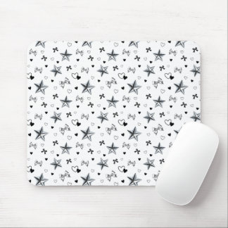Cyber Balletcore Silberstern-Schleifenmuster Weiß Mousepad