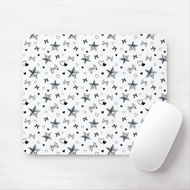 Cyber Balletcore Silberstern-Schleifenmuster Weiß Mousepad (Mit Mouse)