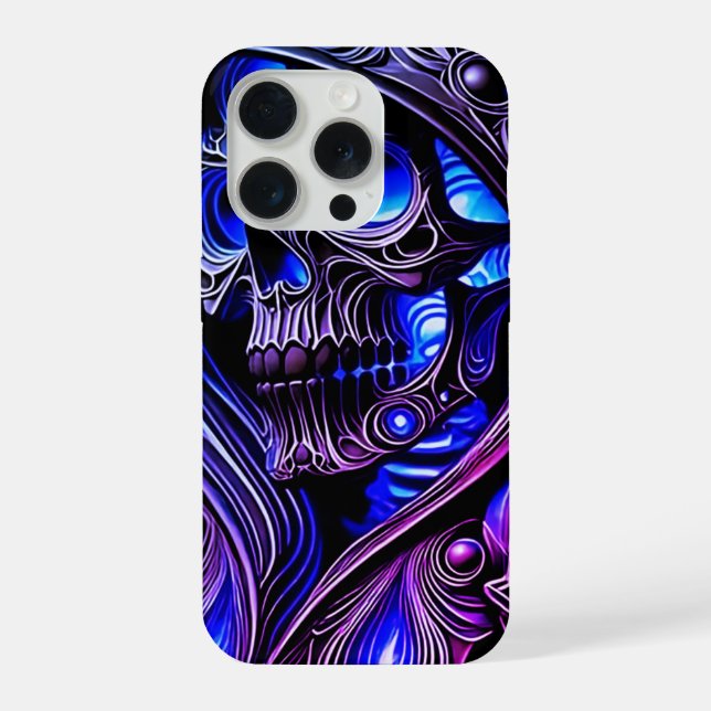 Cyber Blau Phantom Schädel - Neon Glow Edition iPhone Hülle (Rückseite)