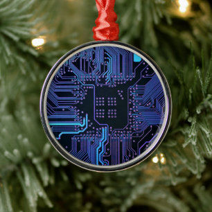 Cyber Blue PCB-Schaltplan-Ätzbild-Kunst Ornament Aus Metall
